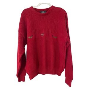Jantzen Textured Red Cotton Golf Sweater‎ Pullover Embroidered Novelty Made USA